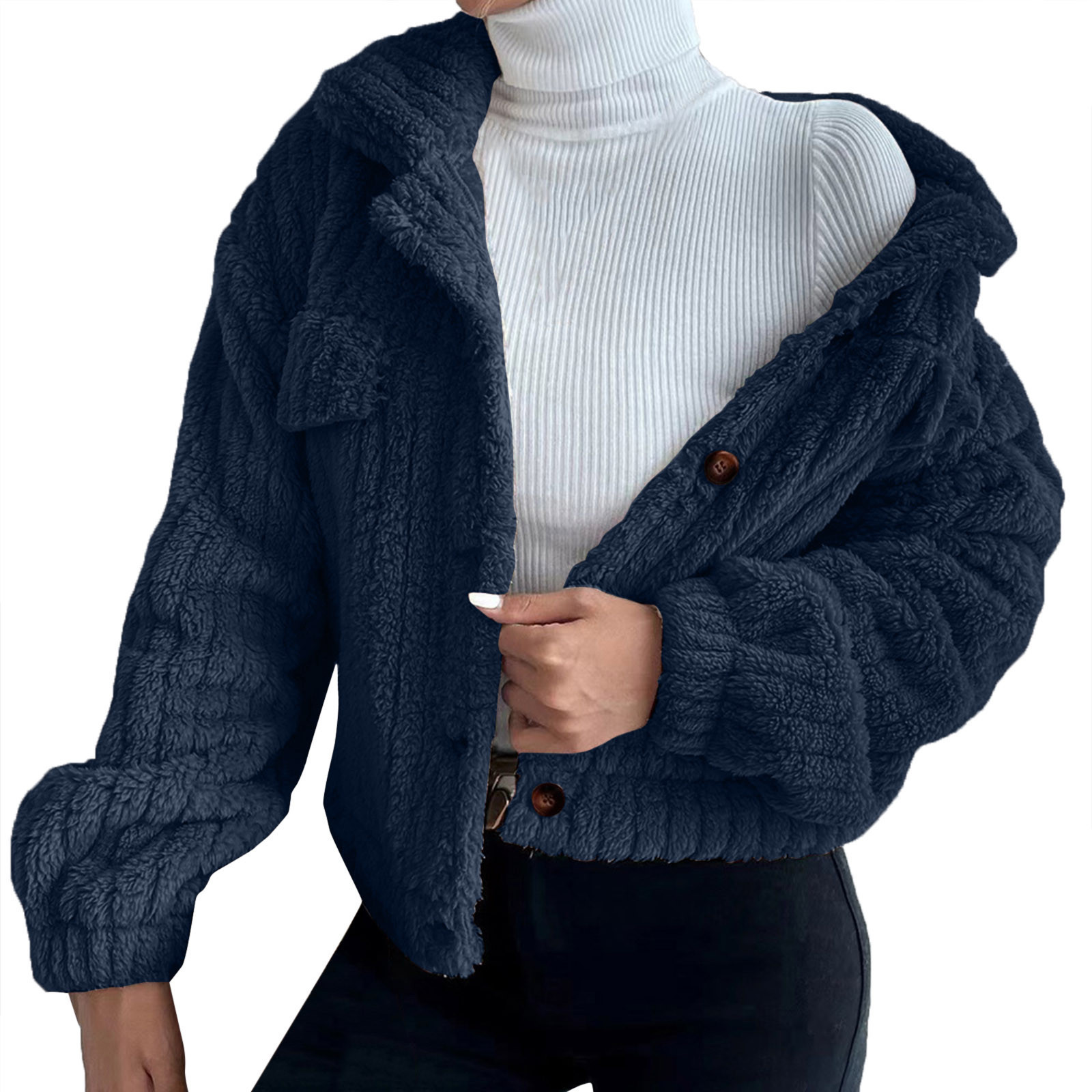 Womens Down Parka Top Selling Wool Long Sleeve Sweatershirtparkas For Women Winter Warm Plush Coat Top Snow Coat Outwear No Pocket With Button 221010