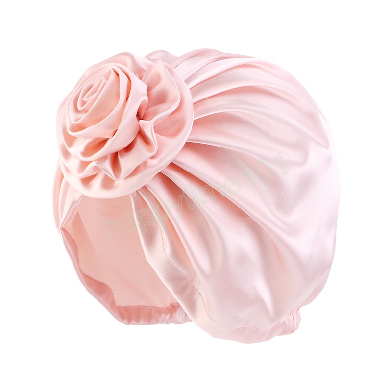 Cappello Hijab in raso con fiore grande Cappello turbante vintage setoso Cappello copricapo da donna Elastico elasticizzato Femme Musulman Turbante Sciarpa testa