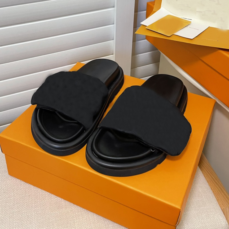 Designer pantoffel luxe pantoffels kalfsleer damessandaal zwembad kussen comfortabele sandalen klittenband muilezel pantoffels rubberen pantoffels met doos