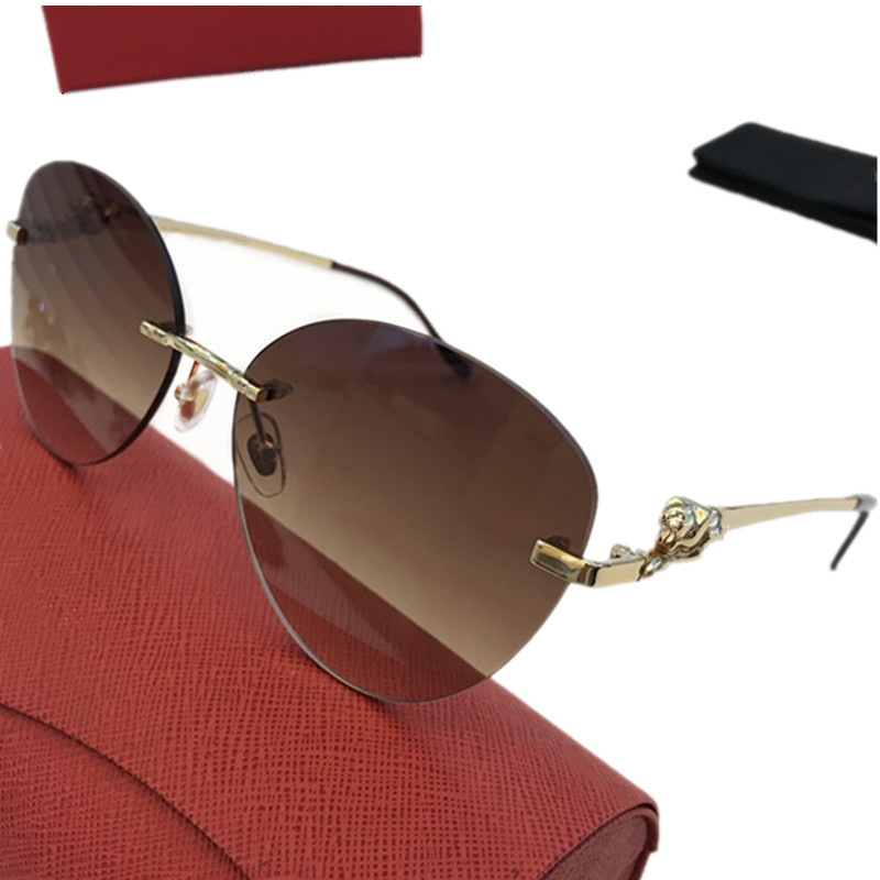 Lux eleglant Cateye Rimless Sunglasses UV400 para mulheres Leopard Gold Gold titânio HD Lentes de gradiente 58-19-140 Para óculos de prescrição S0269 Caixa de caixa completa