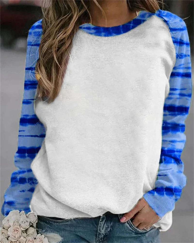 Sublimation sweat à manches longues Colorblock Tie Dye imprimé hauts pullover chemises à col rond pour les femmes bricolage