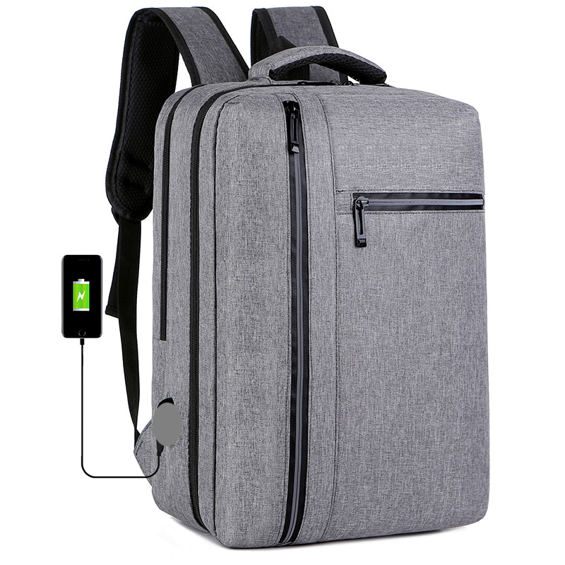 Backpack Men Polyester Plain Wear Resistance Waterproof With USB Charging Business Crossbody Bag Reflective Strip Design