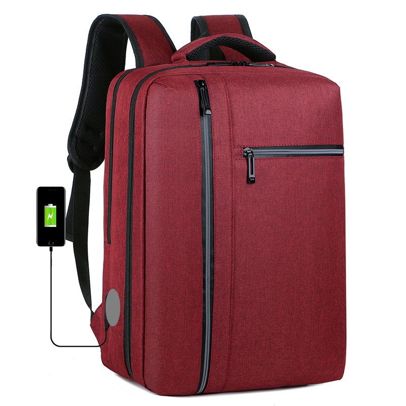 Backpack Men Polyester Plain Wear Resistance Waterproof With USB Charging Business Crossbody Bag Reflective Strip Design