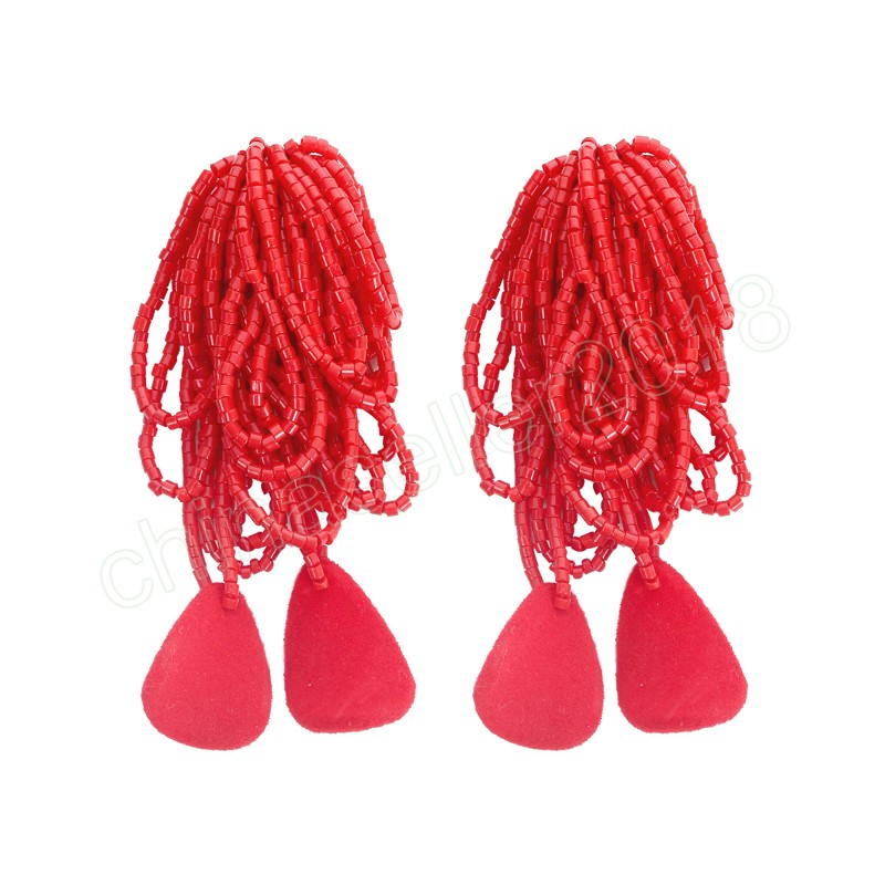 Multicouche perlé pétale gland boucles d'oreilles pour les femmes Vintage rouge à la main riz perle déclaration boucles d'oreilles goutte Bijoux de mariage