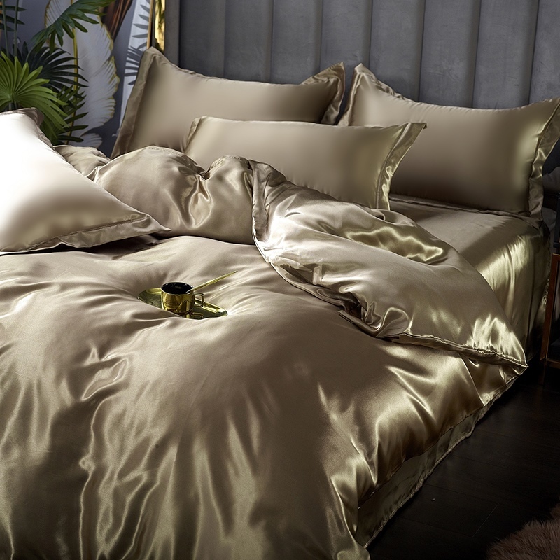 Sängkläder set mullbärsilke sängkläder set med täcke täcke lakan kudde lyx satin sängkläder fast färg kung drottning full tvillingstorlek 221010