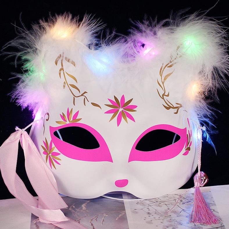 LED light-emitting feather fox mask half face cat two-dimensional animation antique children adult gift luminous color mixing