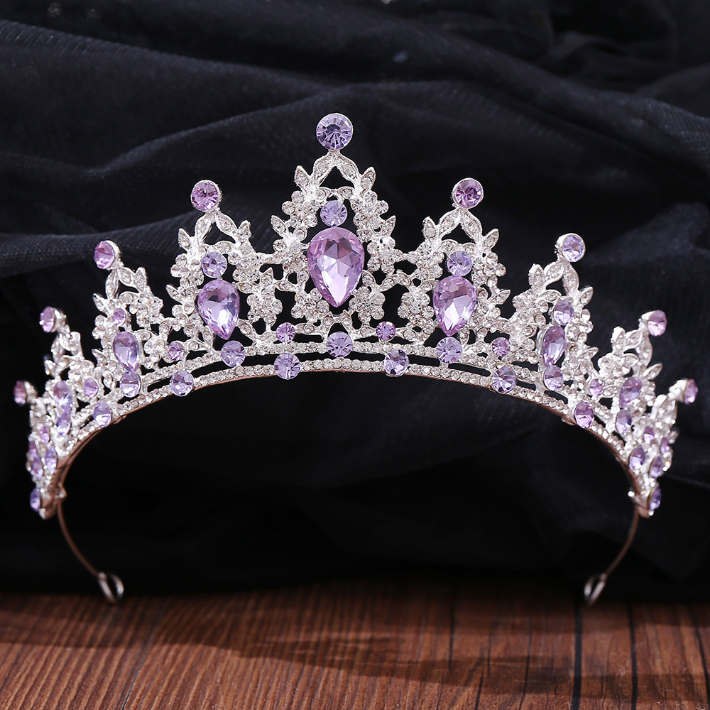 Ślubna biżuteria do włosów kolor srebrny moda fioletowy liliowy kryształowa tiara korony królowa królowie akcesoria księżniczki ślubne diademy 221012