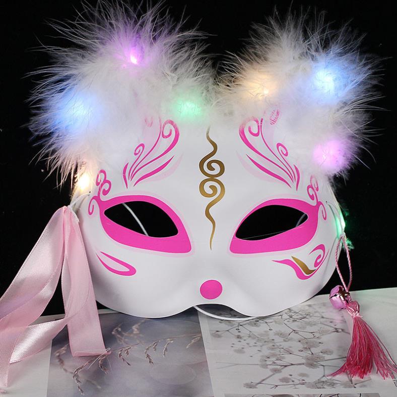 LED Light-emitting Feath Fox Mask Half Face Cat 2 차원 애니메이션 골동품 어린이 성인 선물 발사 색 믹싱