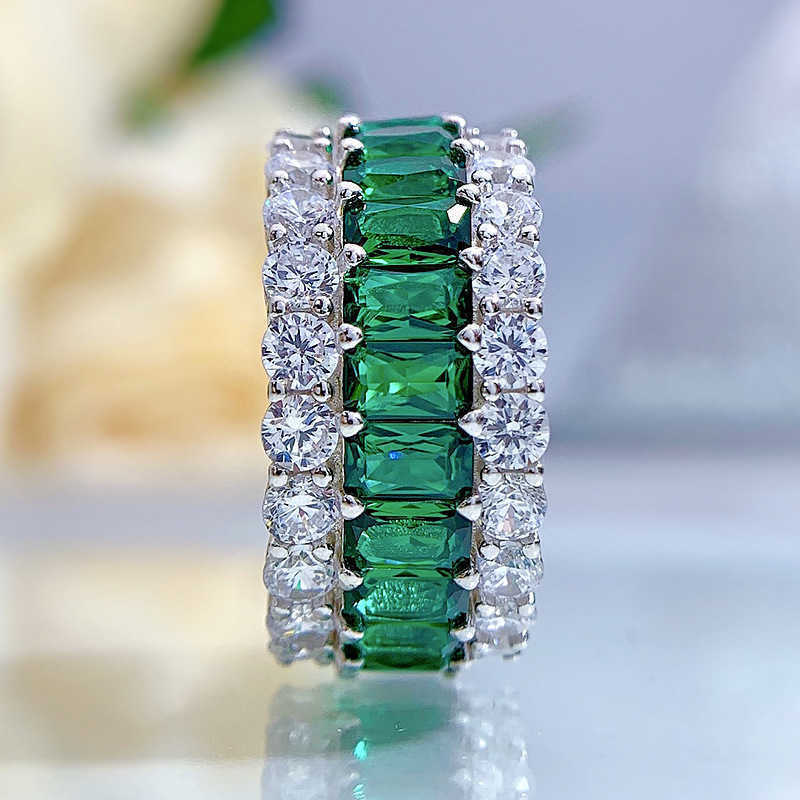 Cluster-Ringe Ewigkeit voller Smaragd-Diamant-Ring % Echt 925 Sterling Silber Party Ehering Ringe für Frauen Männer Verlobung Jewe268c