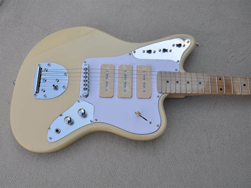 Crème 6 strings elektrische gitaar met esdoornbaks witte slagplaat kan worden aangepast