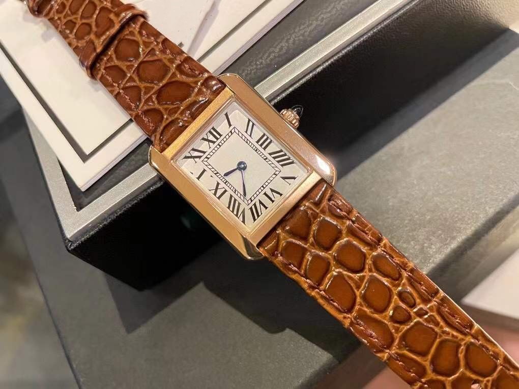 24 mm 27 mm brązowy skórzany zbiornik na rękę Kobiety mężczyźni geometryczny rzymski numer zegarek pary prostokąta szkła zegarki żeńskie męskie szafir284b