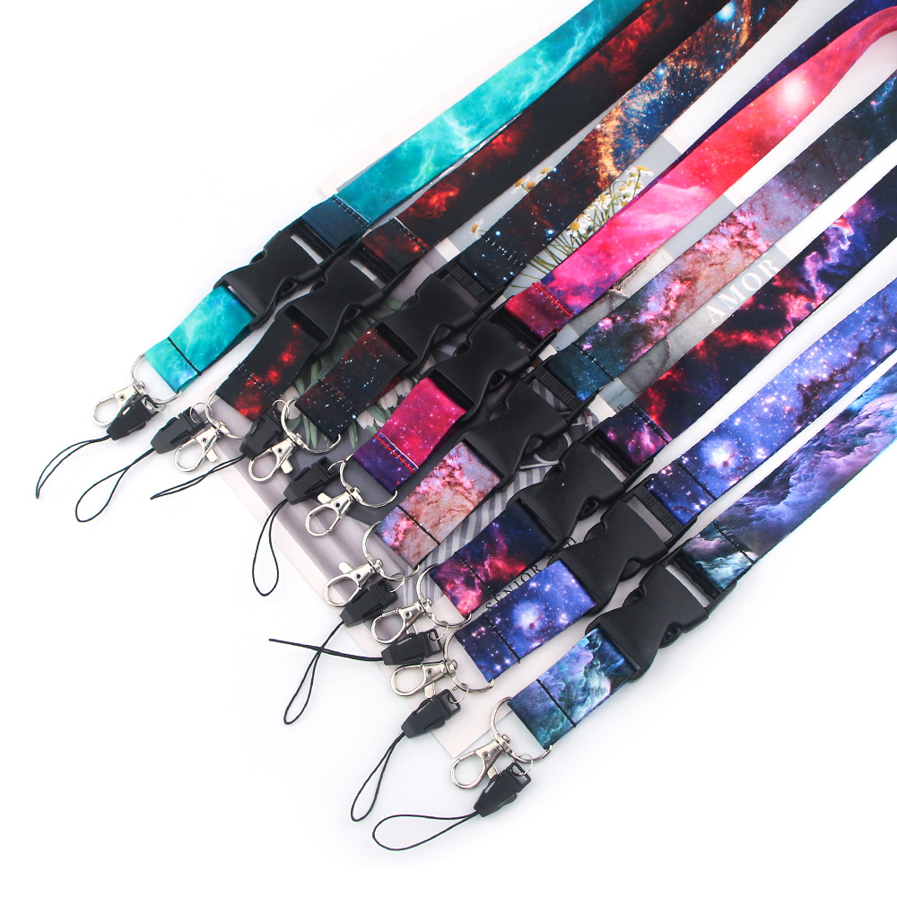 별이 빛나는 밤하늘 휴대 전화 끈 스트랩 키 체인 스타 성운 Keys ID Bagde Holder Neck Strap Keycord 웨빙 리본 DIY 교수형 로프