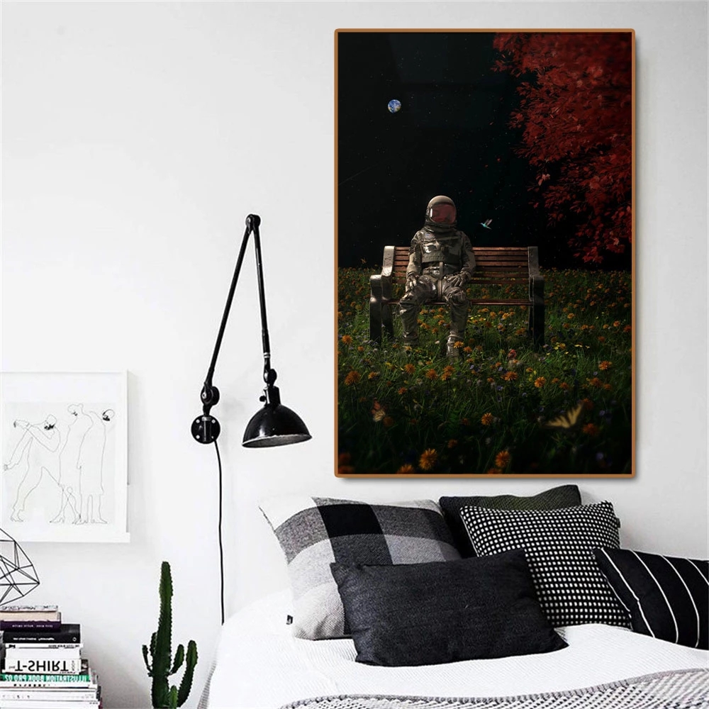 Toile peinture moderne astronaute espace fleur affiche coloré abstrait sur toile peintures imprimer mur photo pour salon décor à la maison
