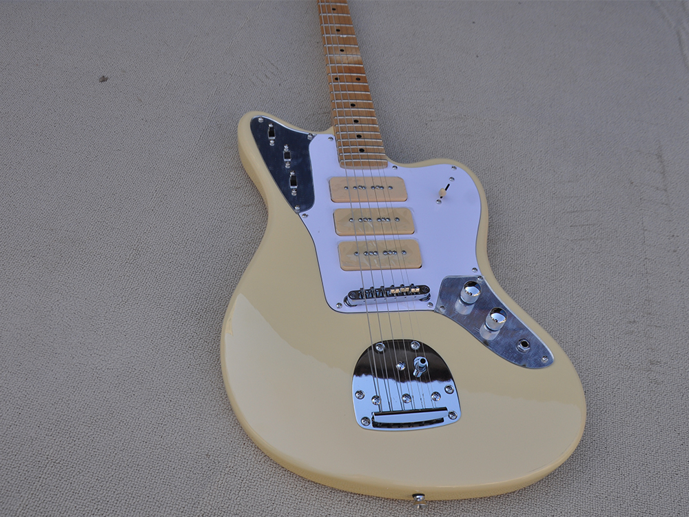 Guitarra eléctrica color crema de 6 cuerdas con diapasón de arce, golpeador blanco, se puede personalizar