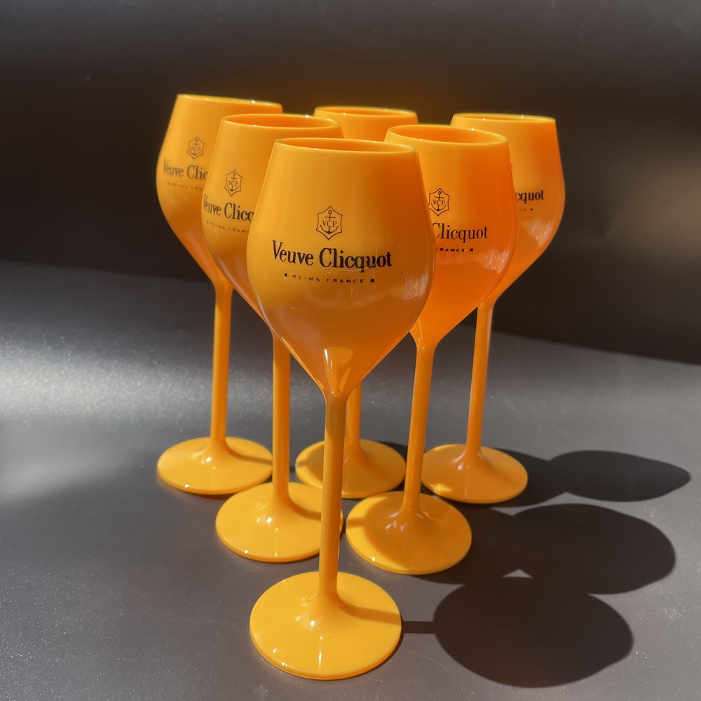 6st Veuve vinglas Gul etikett Polykarbonat Clicquot Champagne Flutes Coupes Wisky Cups