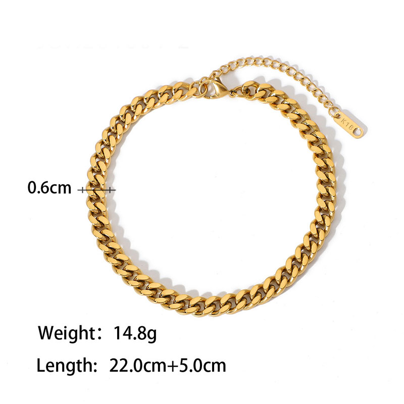 18K Guld Titanium Steel Anklets Tarnish Hypoallergenic 3mm 6mm 8mm Cuban Link Chain Gold for Women Summer Beach Foot Armband Jewe1579130