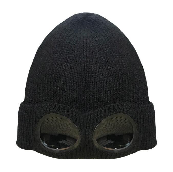 Two Lens Glasses Goggles Beanies Hat Men Women Knitted Hats Skull Caps Outdoor Autumn Winter Beanie Black Grey Bonnet Gorros Windproof Cashmere Ski Hat