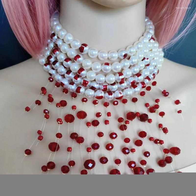 Pendanthalsband Fashion Creative Halloween Niche Design Dripping Blood Crystal Pearl Halsband Överdriven Sexig Girl Club Prom AC311C