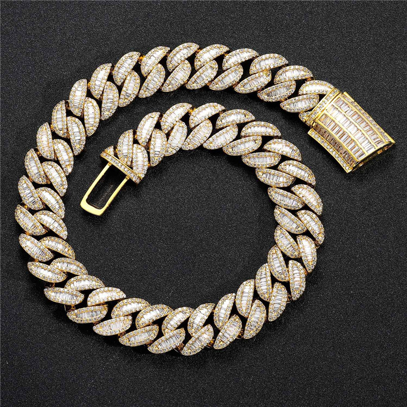 18mm 16inch -24inch White Yellow Gold Plated Bling Full CZ Diamond Cuban Chain Necklace Bracelet Punk Hiphop Rapper Street Jewelry for Men