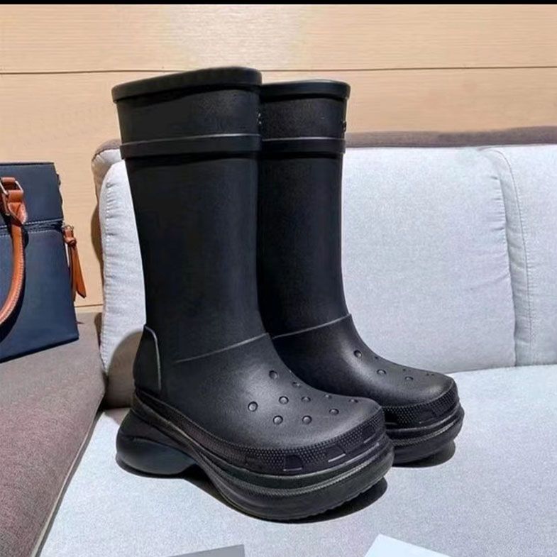 Mężczyźni Kobiety deszczowe Projektanci gumowe buty grube dolne nie-poślizgowe Botki gumowe platforma bootie moda rycerz buty galaretki