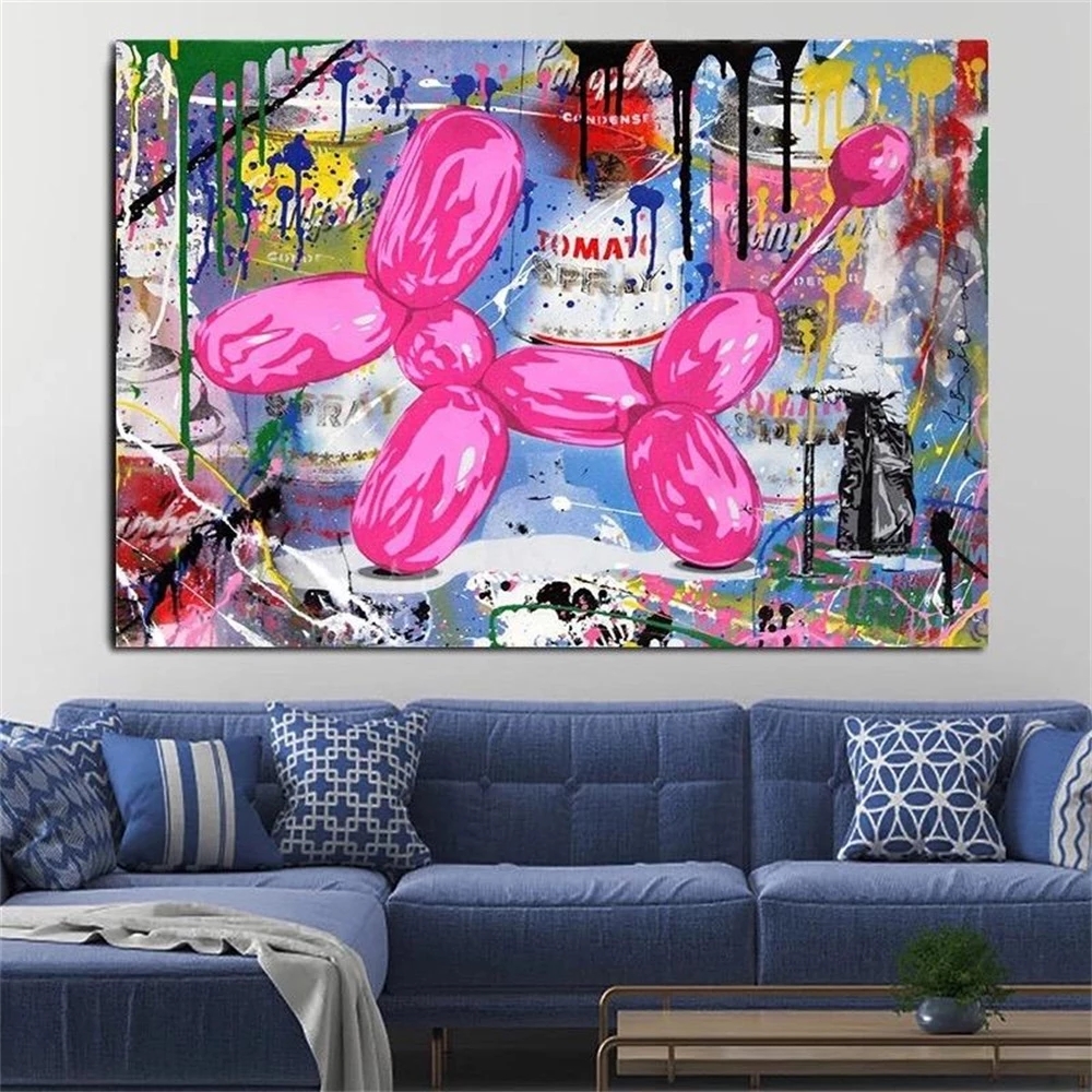Duk m￥lning graffiti ballong bra hund pop konst affisch tryck p￥ duk m￥lningar abstrakt bild f￶r vardagsrum barn g￥va hem dekoration raml￶s