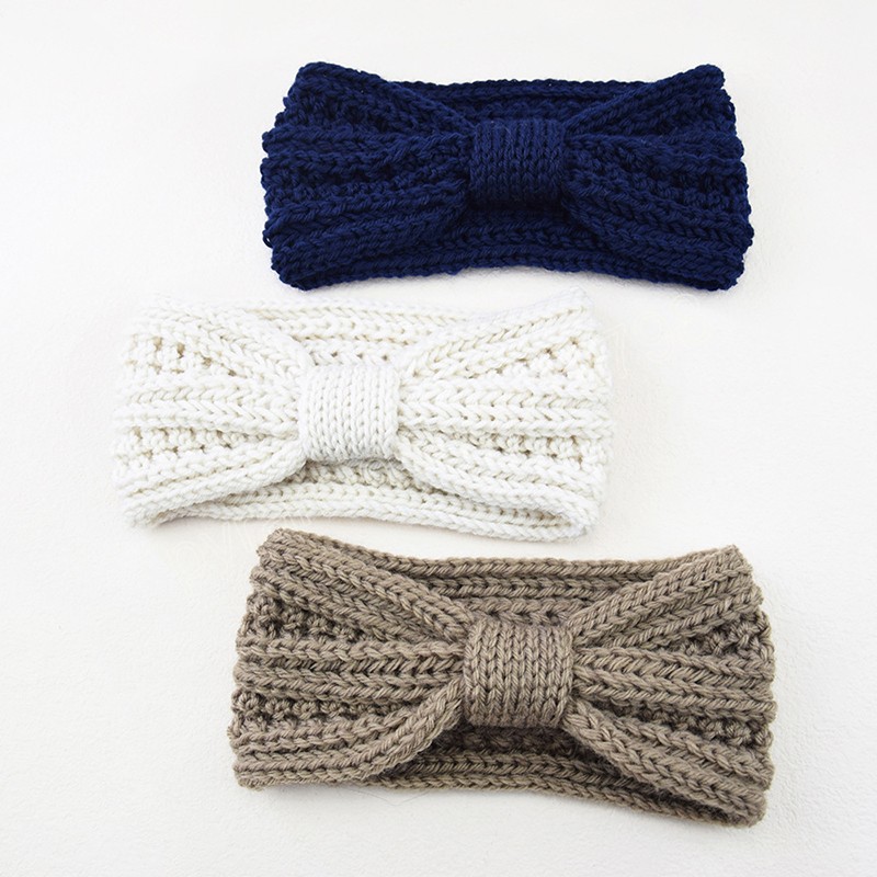 Automne hiver tricoté arc bandeau laine tricot large bandeaux pour femmes couleur unie bricolage bandeau cheveux accessoires