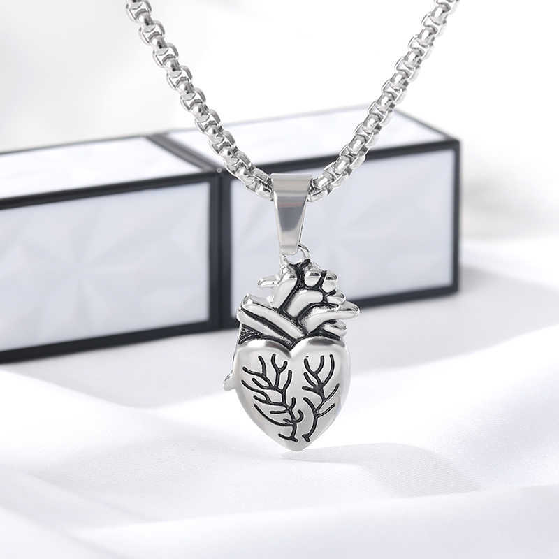 Pendant Necklaces Punk Rock Anatomical Heart Necklace Set Gothic Jewelry Stainless Steel Titanium Detachable Rectangle Pendant Necklace Lover Gift L221011