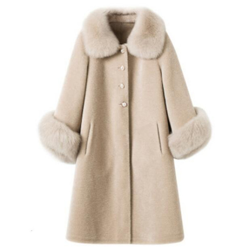 Женское классическое пальто из искусственного меха, воротник средней длины, имитация овечьей стрижки, свободная одежда, 221012