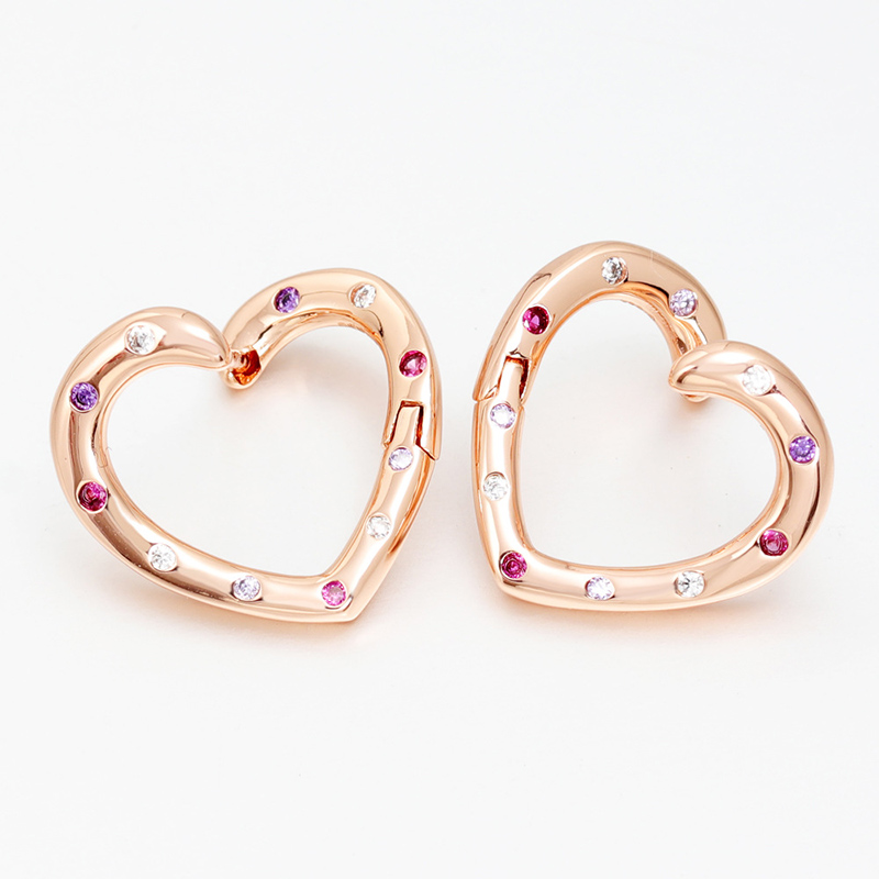 Rose Gold Color Stone Love Heart Hoop ￶rh￤ngen Br￶llopsg￥va smycken f￶r kvinnor flickor med originall￥da f￶r Pandora 925 Sterling Silver Stud Earring