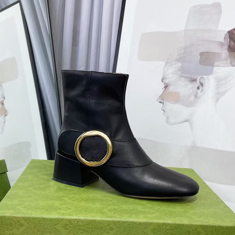 Botas de zíper de costa mulher, designer de fivela de metal, ladra de fivela de fivela de fivela de fivela de salto alto da moda outono de inverno de inverno grosso 3183044