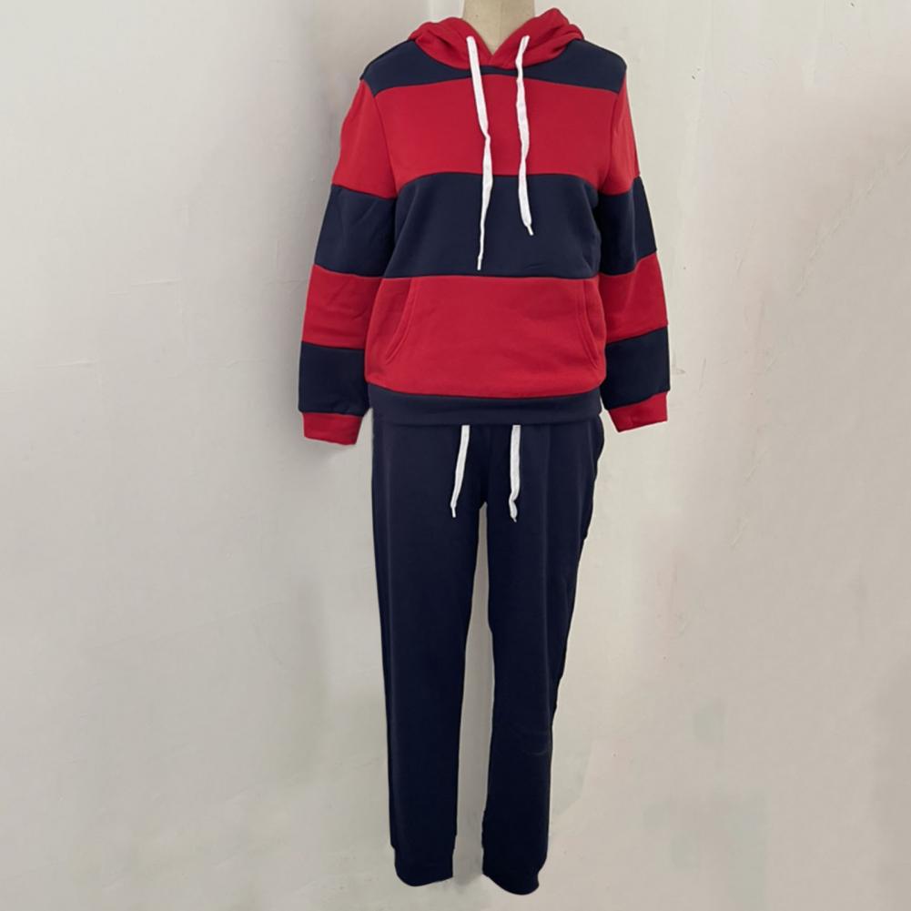 Tracksuits Women Hoodie Pants Set Striped Printed Hooded Long Sleeve Warm Sweatshirts Drawstring Pocket Pants Female survtements