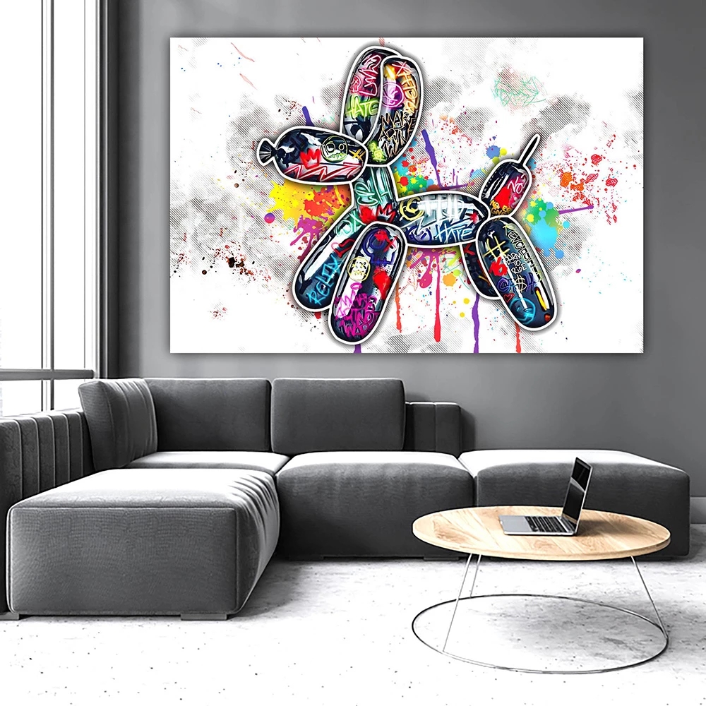 Canvas schilderen Graffiti Ballon Good Dog Pop Art Poster Print op canvas schilderijen Samenvatting Afbeelding voor woonkamer Kinderen Geschenk Home Decoratie Frameless