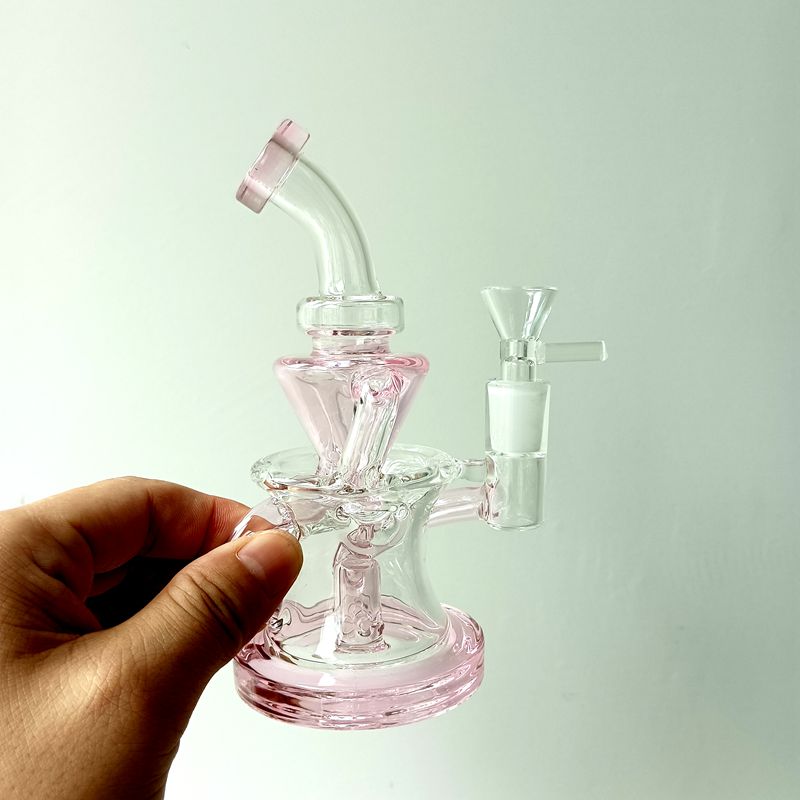 Mini rosa Glas Wasserbong Wasserpfeifen Shisha gebogenes Rohr Recycler berauschende Rauchpfeifen Becher