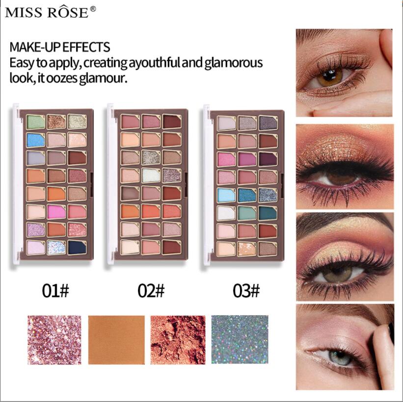 MISS ROSE Desert Dusk 24 Shades Palette de fards à paupières Ensemble de maquillage Nacré Mat Palette de fards à paupières longue durée Texture de velours naturel Kit KyShadow pour les yeux