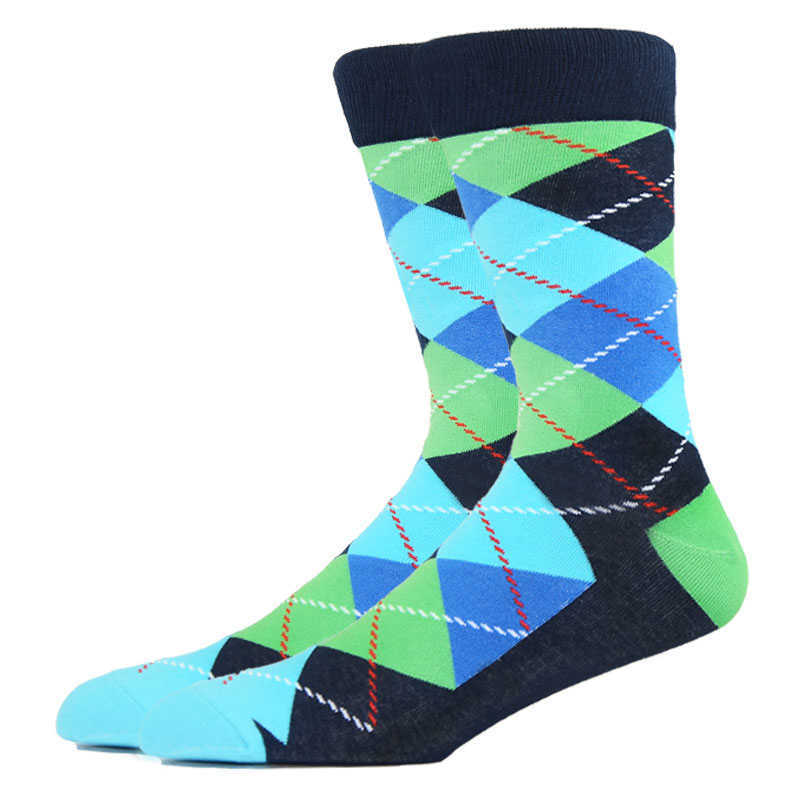 Men's Socks Men Funny Socks Diamond Pattern Argyle Party Dress Cotton Tube Geometric Puzzle Happy Business Casual Sock for Women T221011