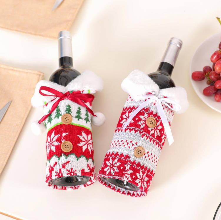 Christmas Knit Wine Bottle Cover Snowflake Tree Wines flaskor Cover with Bowknot Beer Cover New Year Xmas Home Decoration SN4717