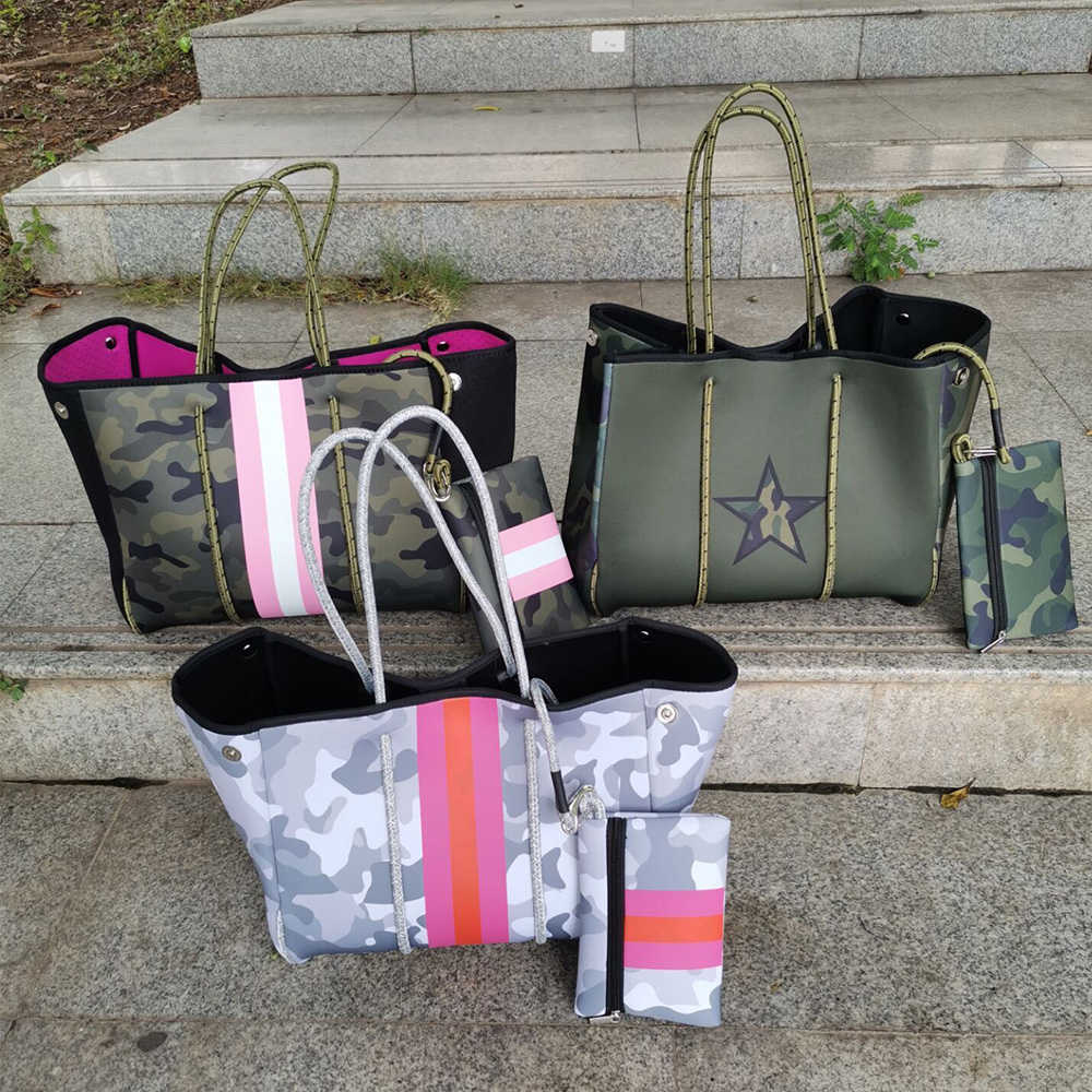 Bolsas femininas de ombro em neoprene bolsa de praia à prova d'água de luxo ao ar livre versátil com carteira bolsa de ombro de grande capacidade