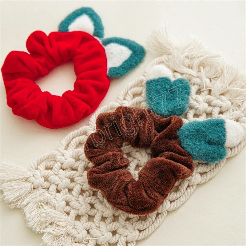 Orejas de gato de peluche Scrunchies Navidad dibujos animados terciopelo cuerda de pelo franela banda de goma elástica Otoño Invierno sombreros accesorios para el cabello