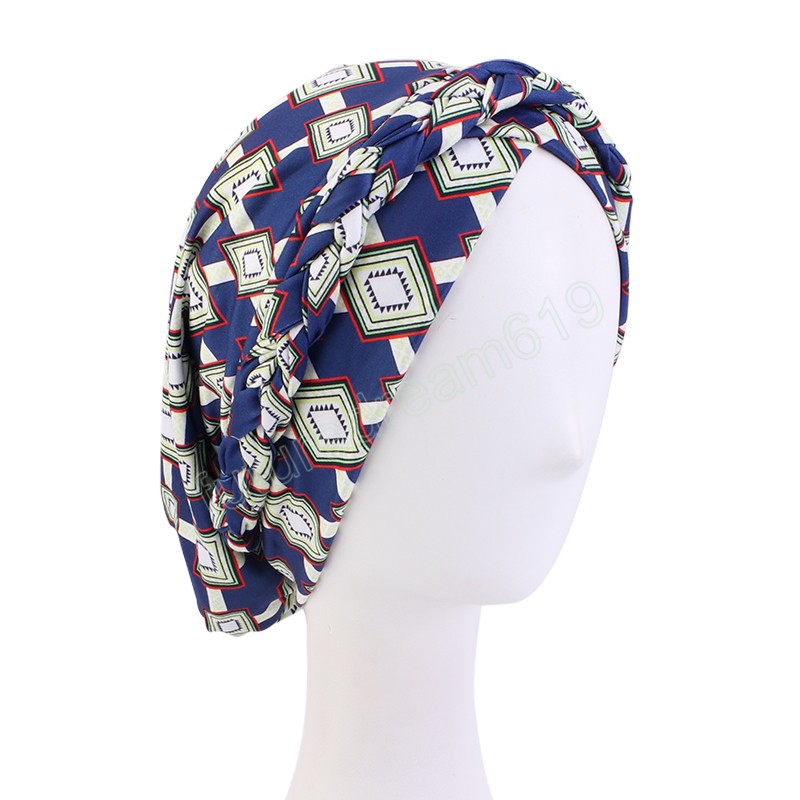 Afrikanische Muster Braid Turban Kappe Kopf Wrap Muslimischen Ethnischen Hijab Hut frauen Lose Stretch Turban Party Bunte Haar Zubehör