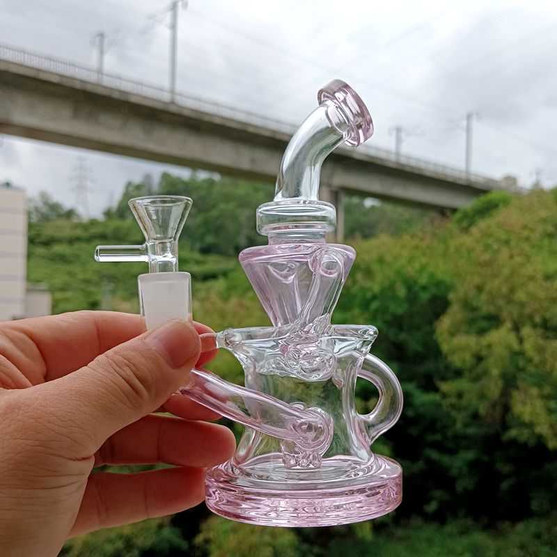 미니 분홍색 유리 물 봉 담그마 오일 dab rigs shisha 14mm 공동 흡연 파이프