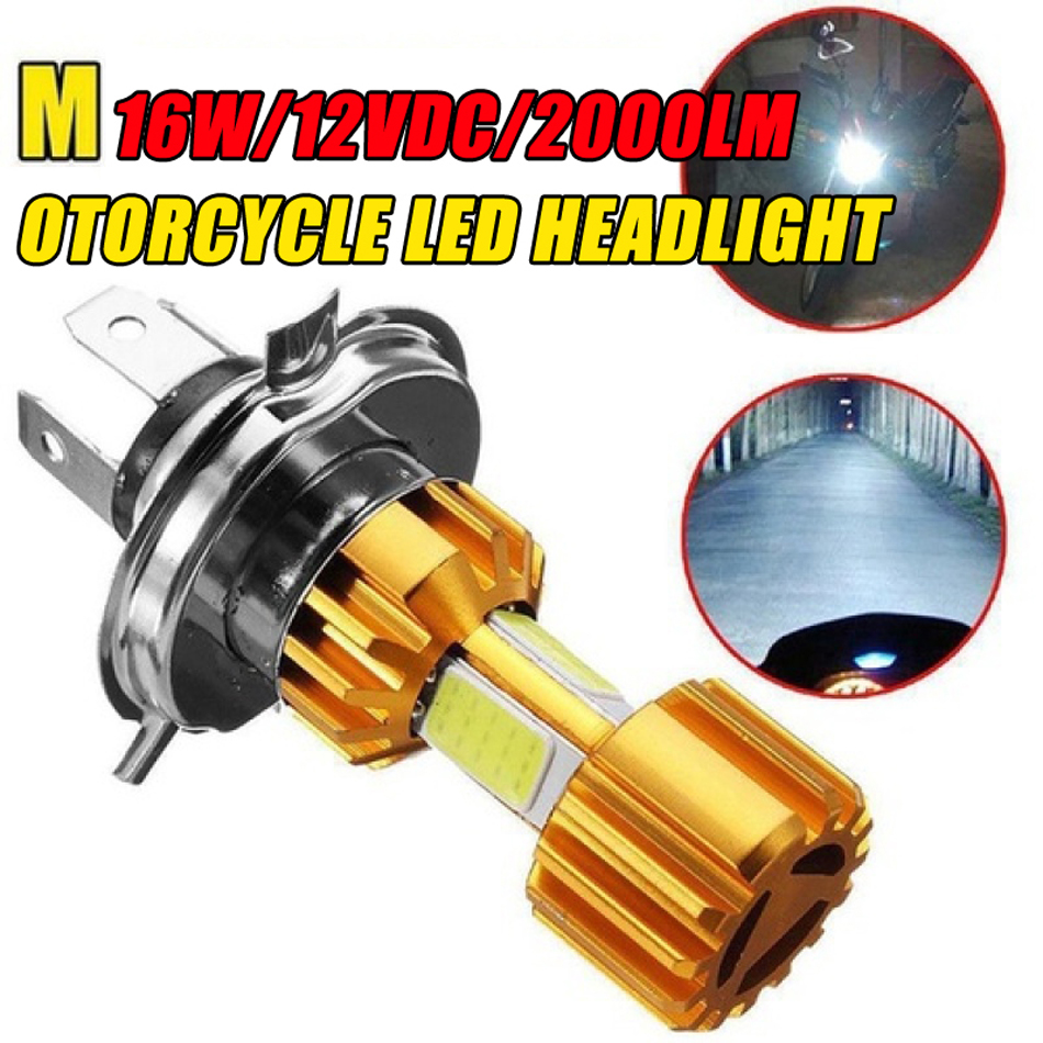 H4/P15D/BA20D 16W LED 3 COB Motorcycle Headlight Bulb 2000LM 6000K Hi/Lo Beam Light Up to 50000 Hours