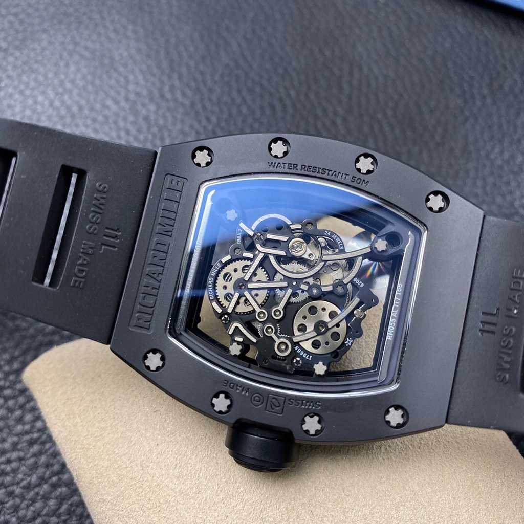 Zwitserse luxe horloges Richadmills Mechanical Watch Chronograph Polshorwatch 055 Zwitserse automatische beweging Sapphire Mirror Geïmporteerd rubber horlogeband merk ontwerp