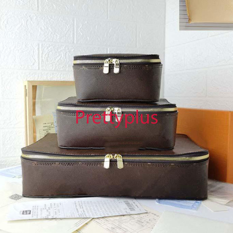 Mode M43690 Brun Flower Make Up Storage Box Leather Travel Smycken Nya set Designers Travel Storage Box Bagage Fashion Trunk 251x