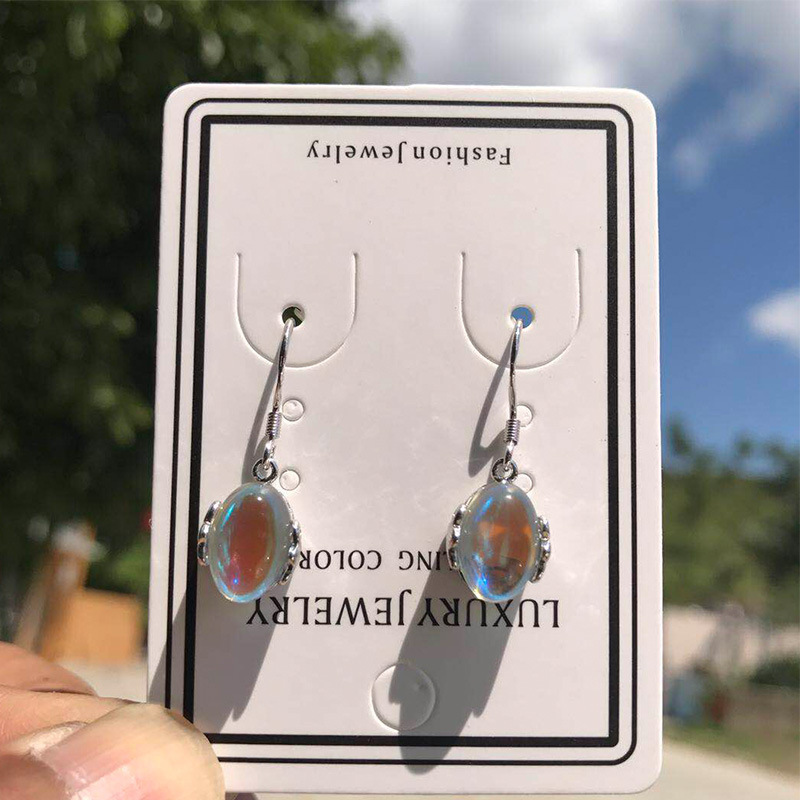 925 Sterling Silverörhängen Rainbow Moon Stone Dangle Earring