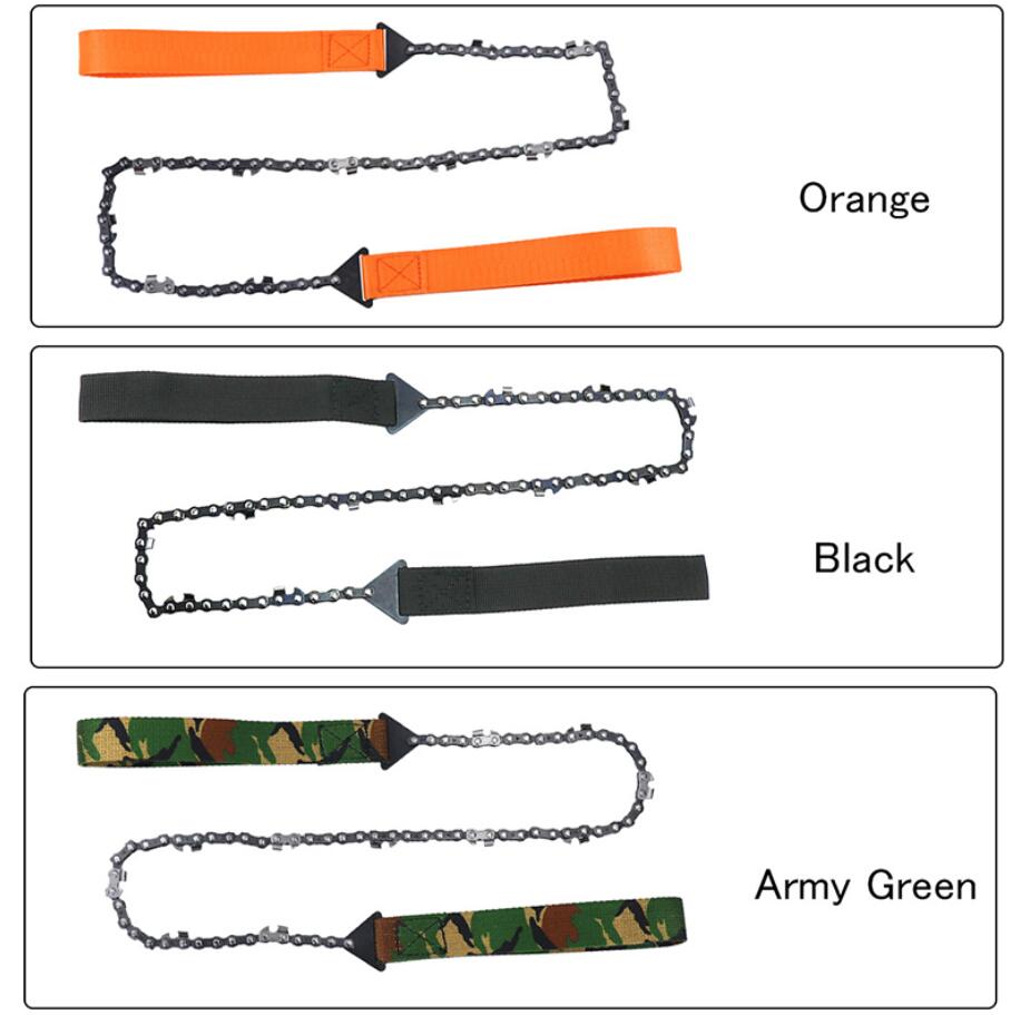 Scie à fermeture éclair à main portable à 11 dents, scie à fil à chaîne d'extérieur, poche en acier au manganèse, outils d'élagage de jardin de 24 pouces, chaînes de survie de camping