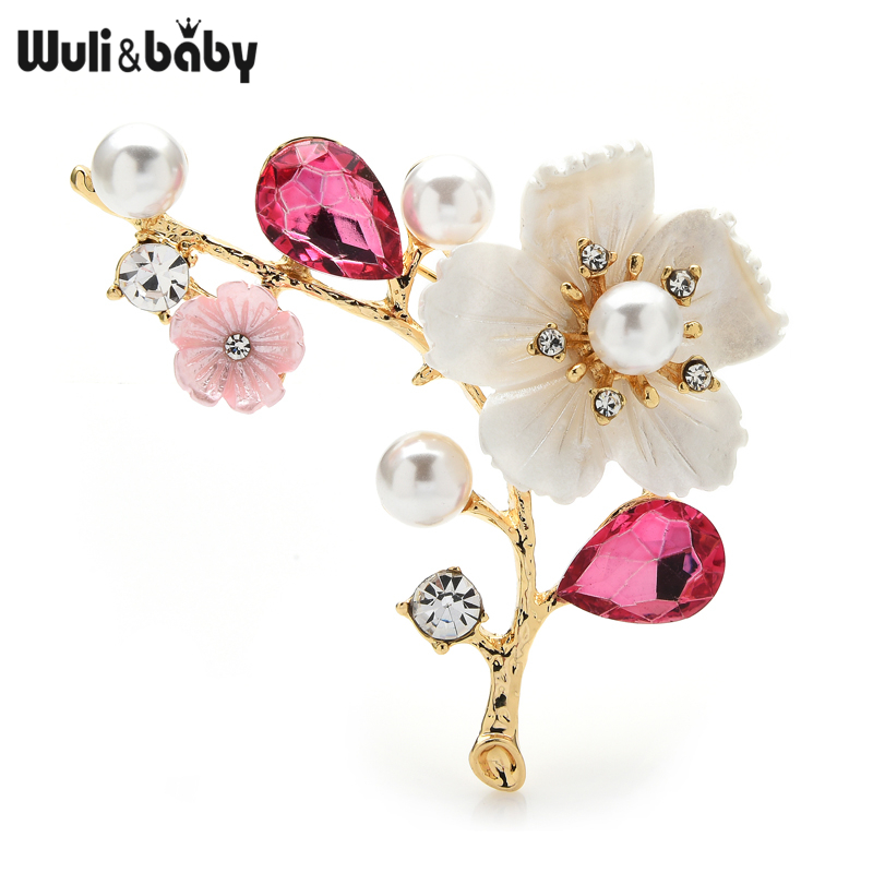 Mode sieraden Wulibaby Shell Plum Blossom Flower Broches For Women Wedding Office Broche Pins Nieuwjaars sieraden geschenken