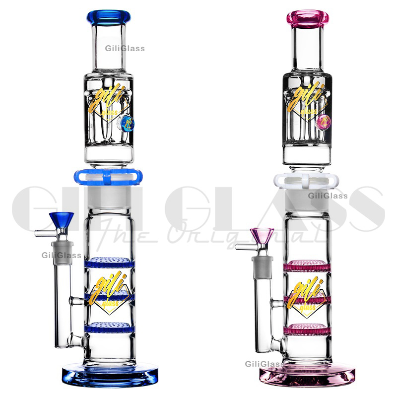 Glicerina Freezable Coil narghilè Vetro Dritto Bong Tubo tubo dell'acqua triplo nido d'ape perc tubi di vetro inebrianti dab rig Accessori fumatori con chiodo al quarzo