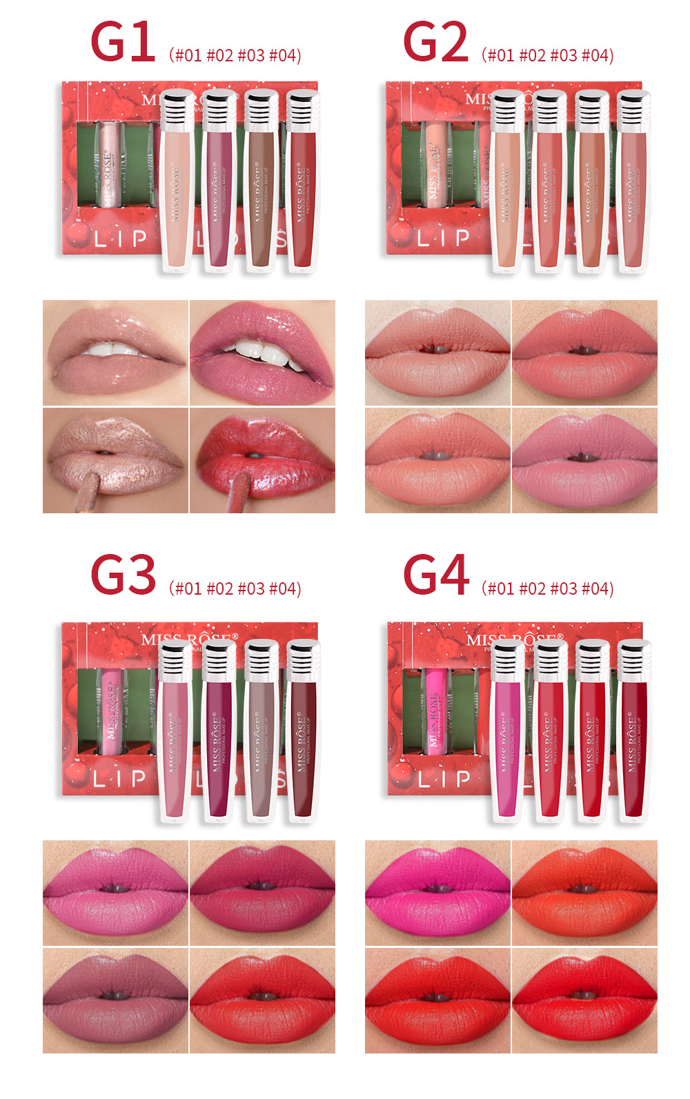 Lip Gloss Pack Długotrwały wodoodporny zestaw szminki bez przyklejania ust Make Up Tools