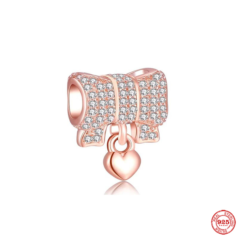 Ciondolo in argento sterling 925 con perline da donna, regalo di gioielli di alta qualità, catena di sicurezza con clip in oro rosa all'ingrosso, adatto bracciale Pandora fai da te