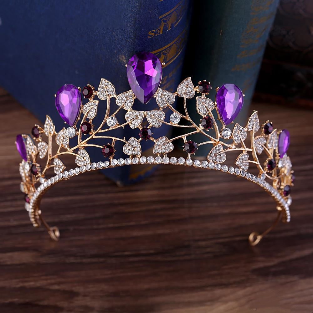 Parlıyor Gelin Taçları Düğün Başlıkları Vintage Diamante Pageant Yaprakları Kristal Tiaras Saç Bandı Su Damla Tanrıçası Rhnestone Balo Akşam Partisi Saç Takı